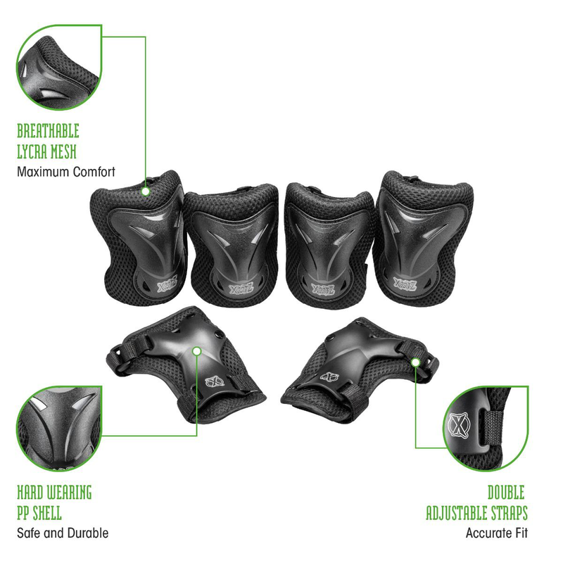 Xootz 6pc kids pad set - black - l (10-14yrs), , medium-null