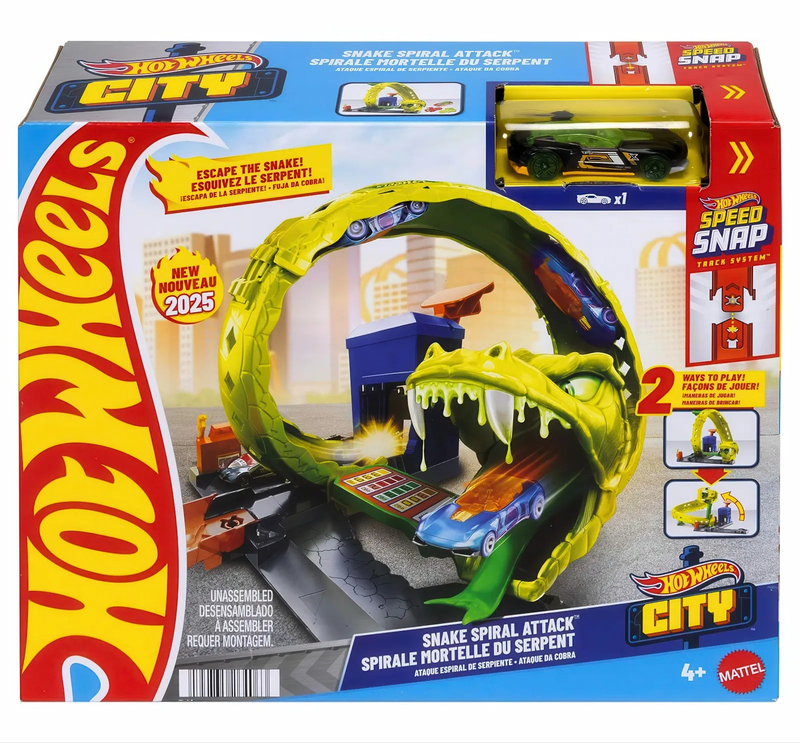 Hot wheels toy car track set snake spiral attack playset, , medium-null