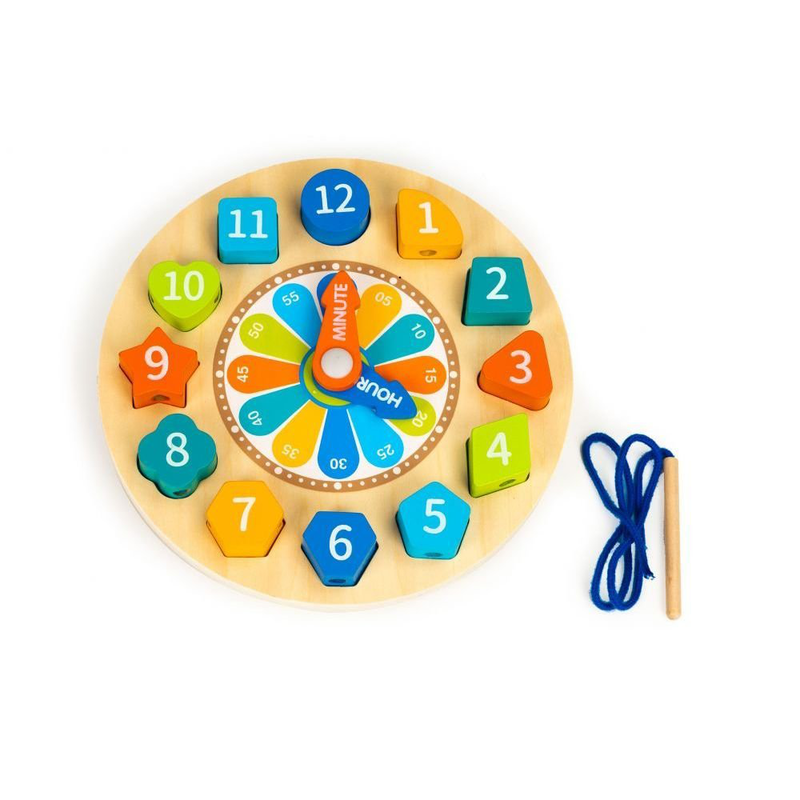 Product image: Phoohi ξύλινο εκπαιδευτικό παιχνίδι 3 σε 1, εκμάθηση ώρας, ταίριασμα σχημάτων & περνάω χάντρες, , medium-null