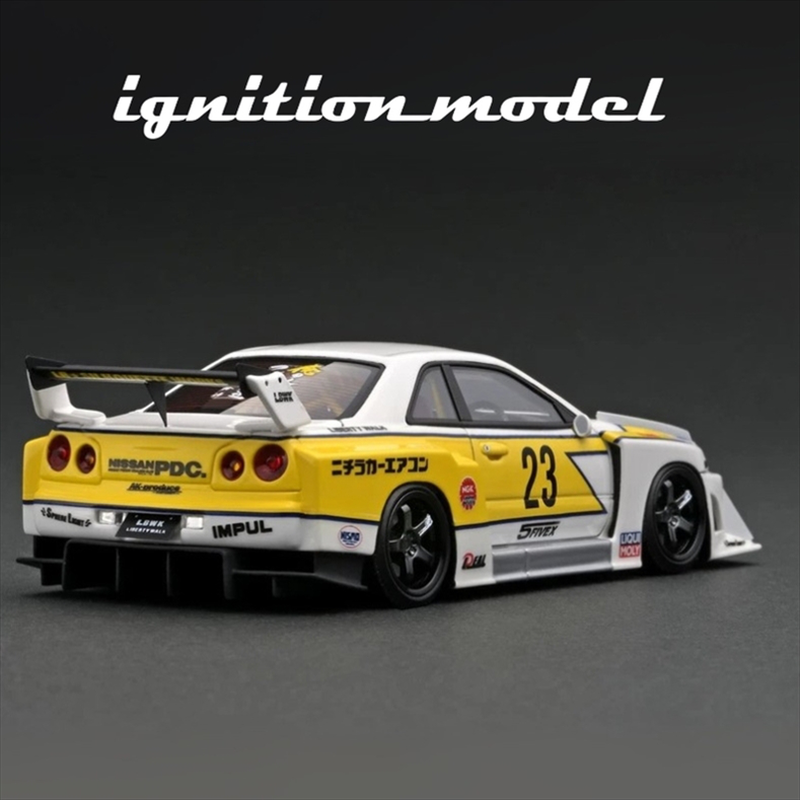 Ignition 1/43 lb-er34 super silhouette skyline with mr. Kato, white/yellow, , medium-null