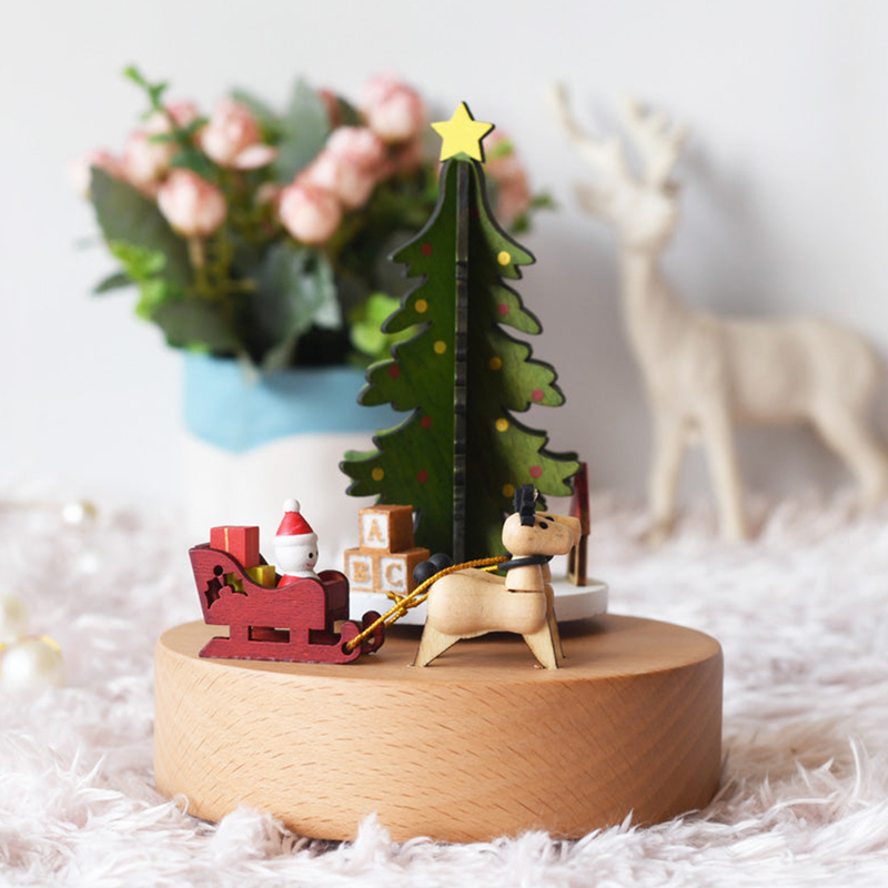 Ts collection musicbox wooden fawn christmas tree - merry christmas, , medium-null