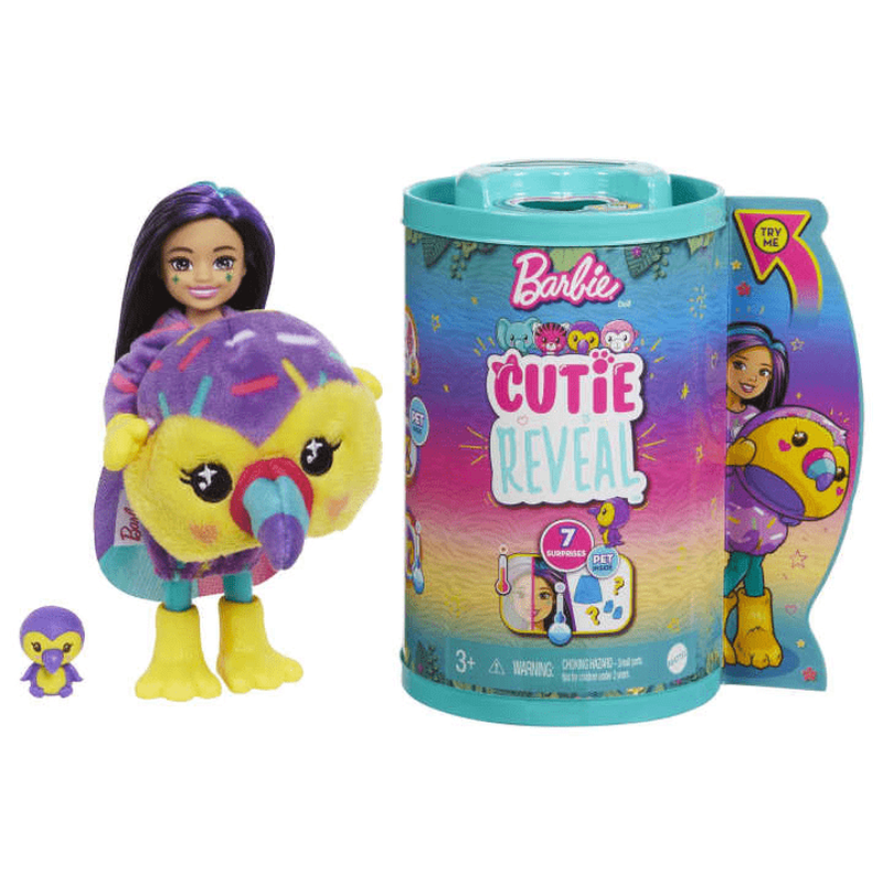 Product image: Barbie small dolls & accessories, cutie reveal chelsea toucan doll hkr16, , medium-null