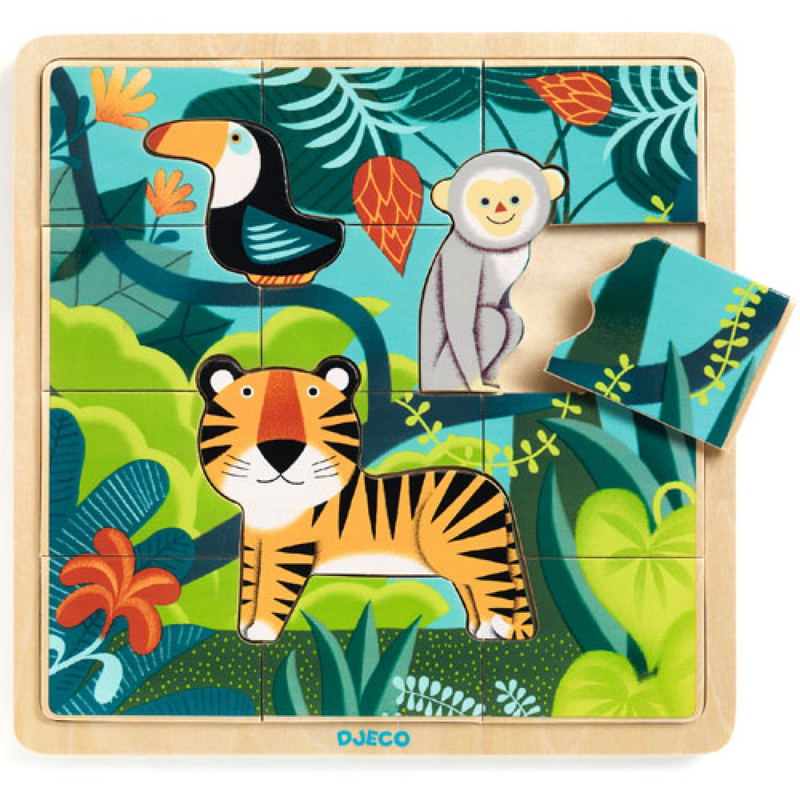 Wooden puzzle jungle 12 pcs, , medium-null