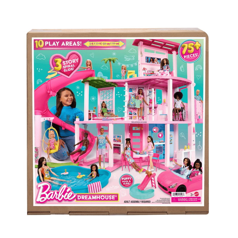 Barbie dreamhouse, 75+ pieces, pool party doll house with 3 story slide, , medium-null