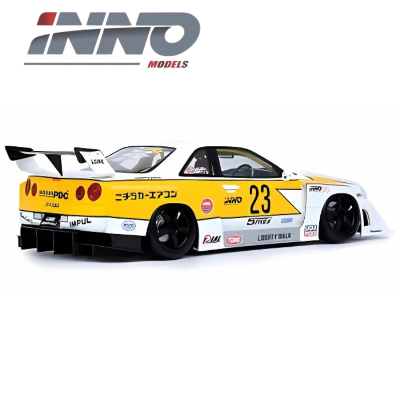 Inno models 1/18 resin nissan skyline *liberty walk* er34 super silhouette #23, white/yellow, , medium-null