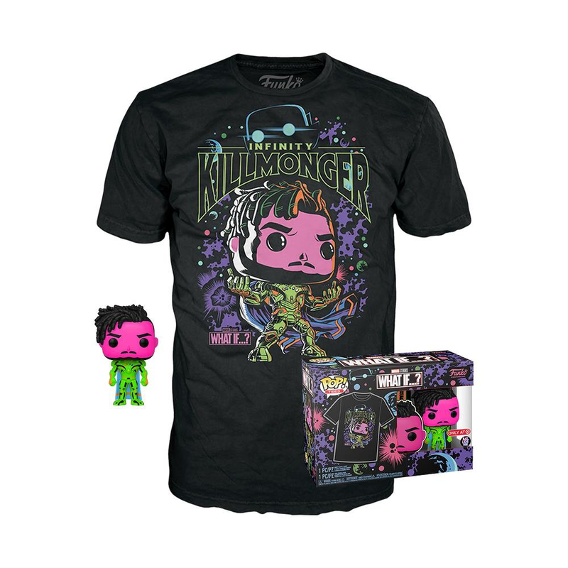 Funko box: marvel: what if - infinity killmonger (black light - special edition) funko pop! With t-shirt (l), , medium-null