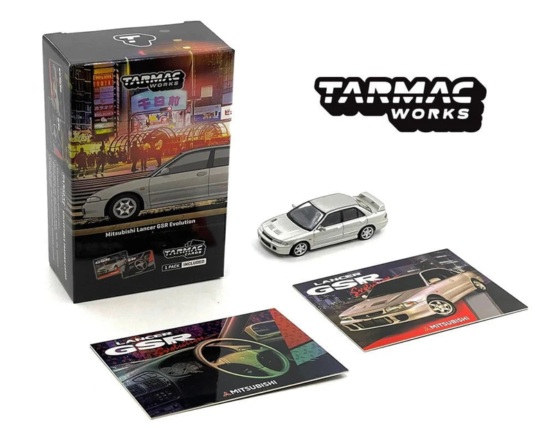 Tarmac works 1/64 mitsubishi lancer gsr evolution silver special edition with tarmac cards – global64, , medium-null
