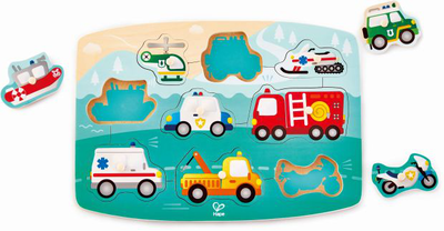 Hape happy puzzles wooden puzzle vehicles emergency peg e1406a, , medium