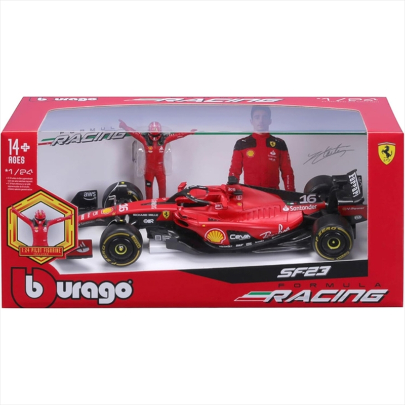 Product image: Bburago 1/24 - ferrari formula 1 2023 sf-23 with driver figure #16 charles leclerc f1 - red diecast, , medium-null