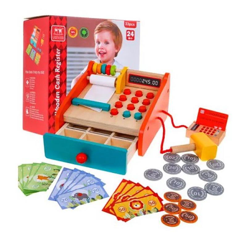 Phoohi wooden cash register 33pcs set 24m+, , medium-null