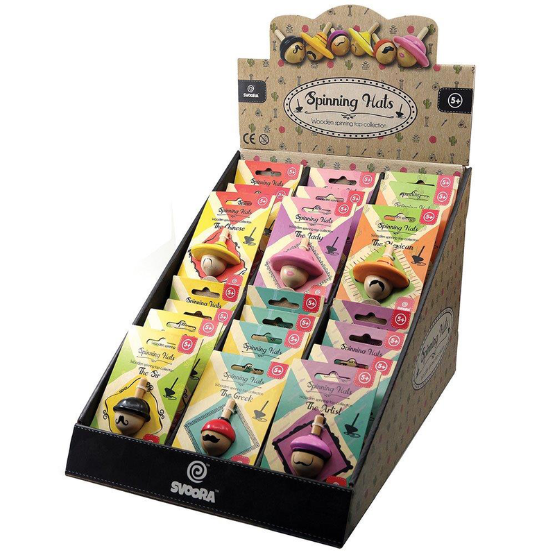 Svoora wooden top spinning hat: 'the lady' 5.5 cm (assortment 6 pcs), , medium image number null