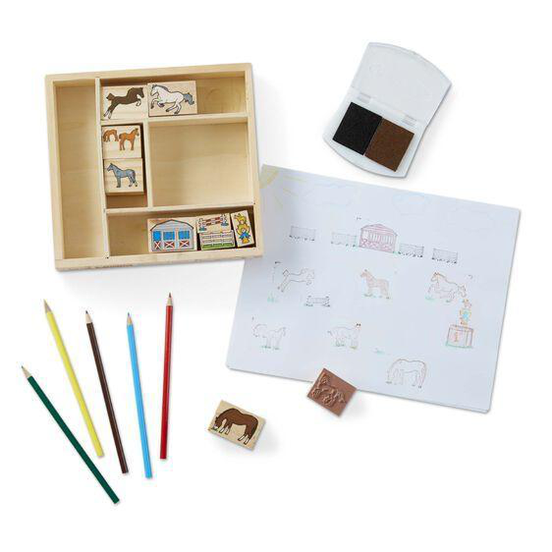 Melissa & doug 12410 wooden stamp set - horses image number null