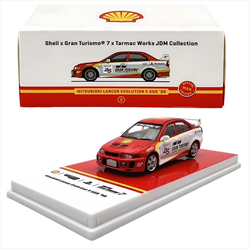 Tarmac 1/64 1998 shell x gran turismo 7 mitsubishi lancer evolution v gsr, red/white, , medium image number null