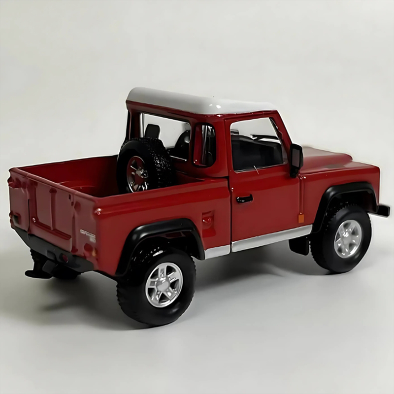 Mini gt 1/64 land rover defender 90 pick-up, masai red/white roof, , medium-null