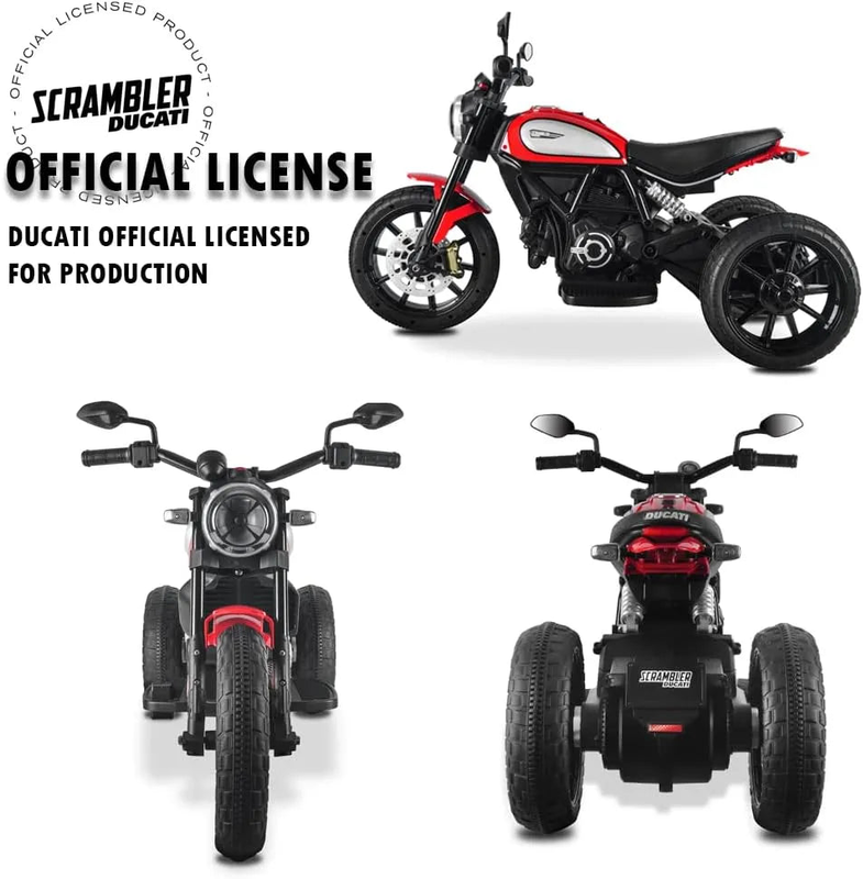 Moto ducati scrambler electric 12v battery powered 3-wheel motorbike ride-on, , medium image number null