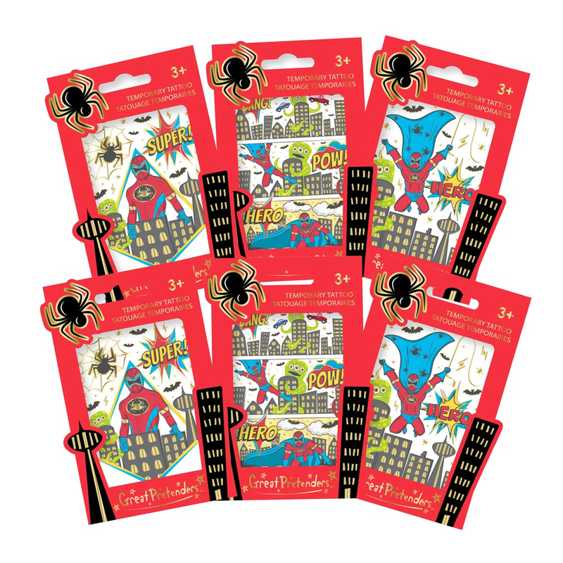 Product image: Great pretenders superhero tattoo single - assorted, , medium-null