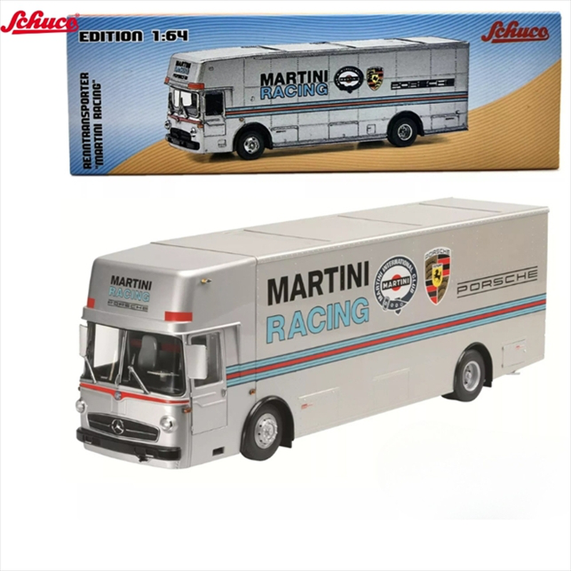 Schuco 1/64 mercedes benz o317 renntransporter martini racing, silver, , medium-null