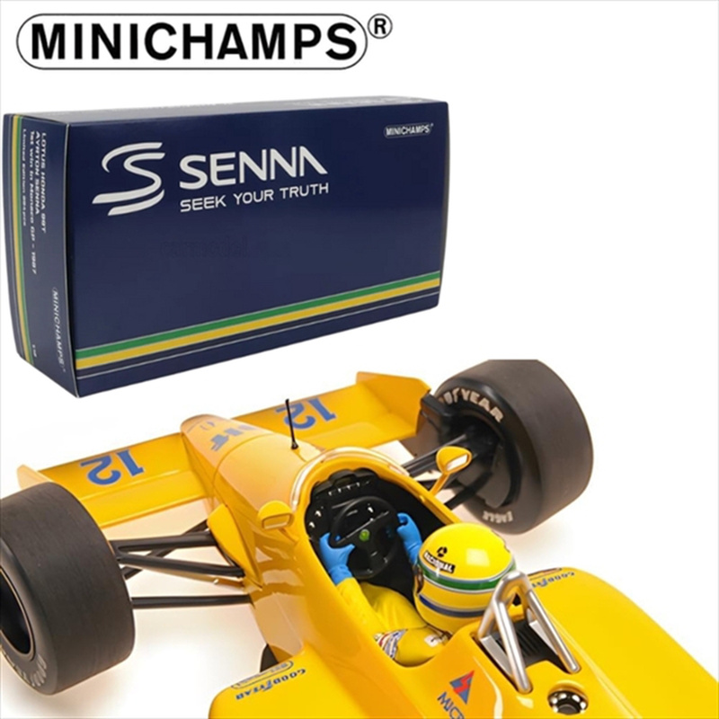 Minichamps 1/43 1987 lotus honda 99t ayron senna, 1st win monaco gp 1987, dirty version, yellow, , medium-null
