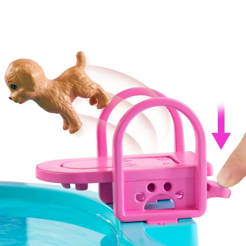 Barbie dream pool playset with slide and bubbling hot tub jfp01, , medium-null