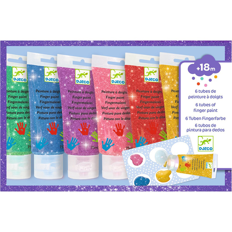 Djeco 6 tubes of finger paint - glitter, , medium-null