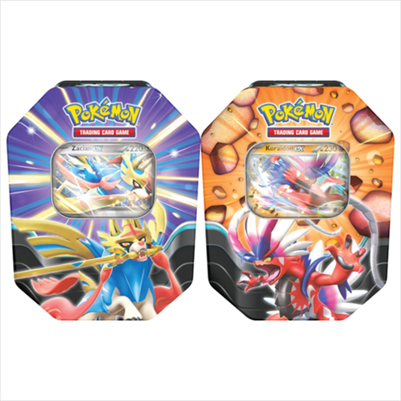 Pkm - pokemon - slashing legends tin - summer 2025 ex tin - 4 booster packs - 1 promo pack - random, , medium-null