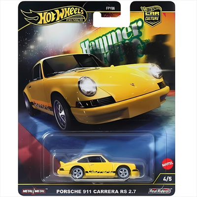 Mattel hot wheels premium car culture: hammer drop - porsche 911 carrera rs 2.7, yellow 4/5, , medium