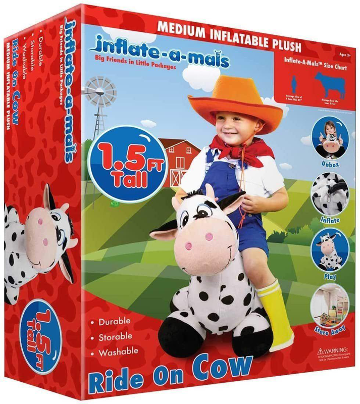 Inflate-a-mals inflatable 20" ride-on cow black/white, , medium-null