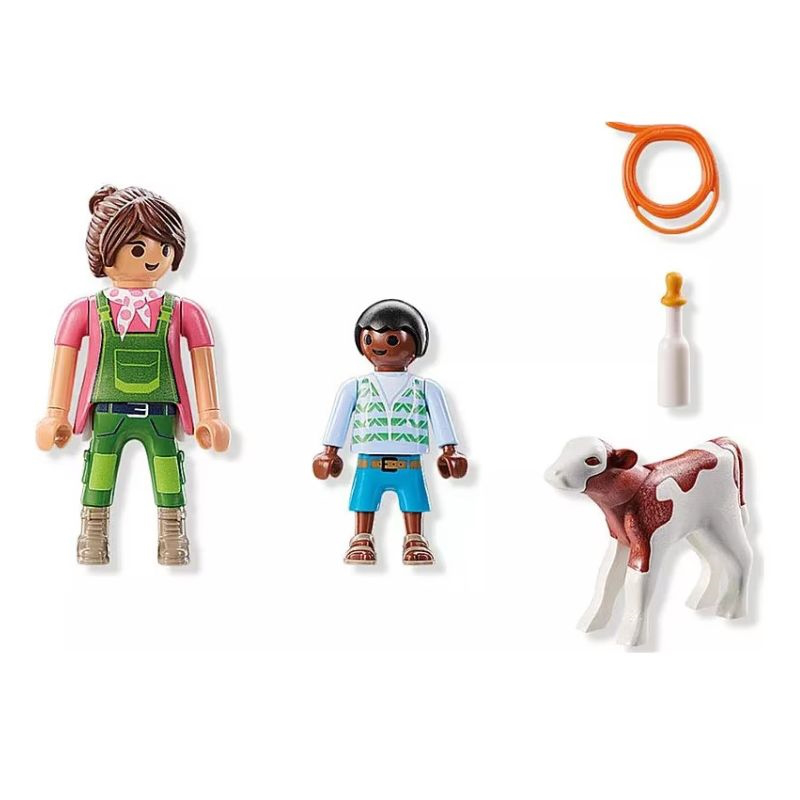Playmobil 71803 duopack- farmer with calf, , medium-null