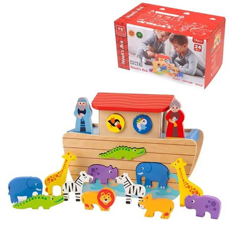 Phoohi wooden noah's ark 18pcs set 24m+, , medium-null