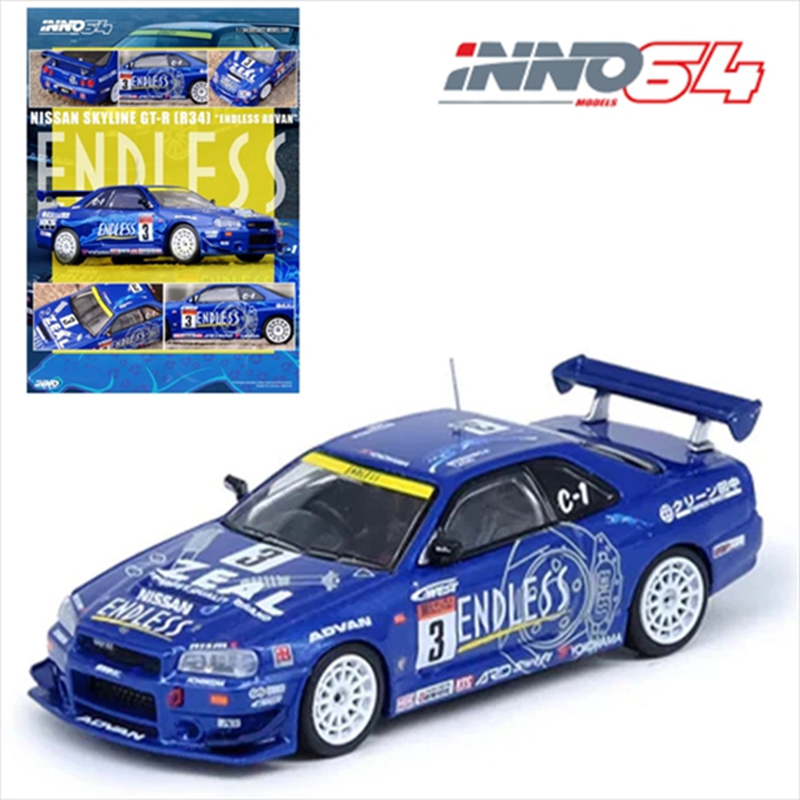 Inno models 1/64 nissan skyline gt-r r34 #3 *endless advan* super taikyu series 2002 winner, blue, , medium-null