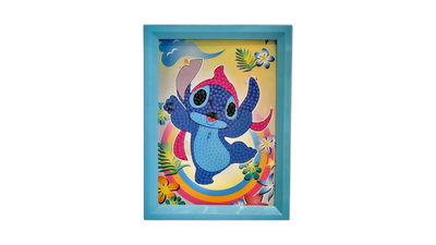 Blue stitch diamond painting kit – rainbow dance design with frame, , medium