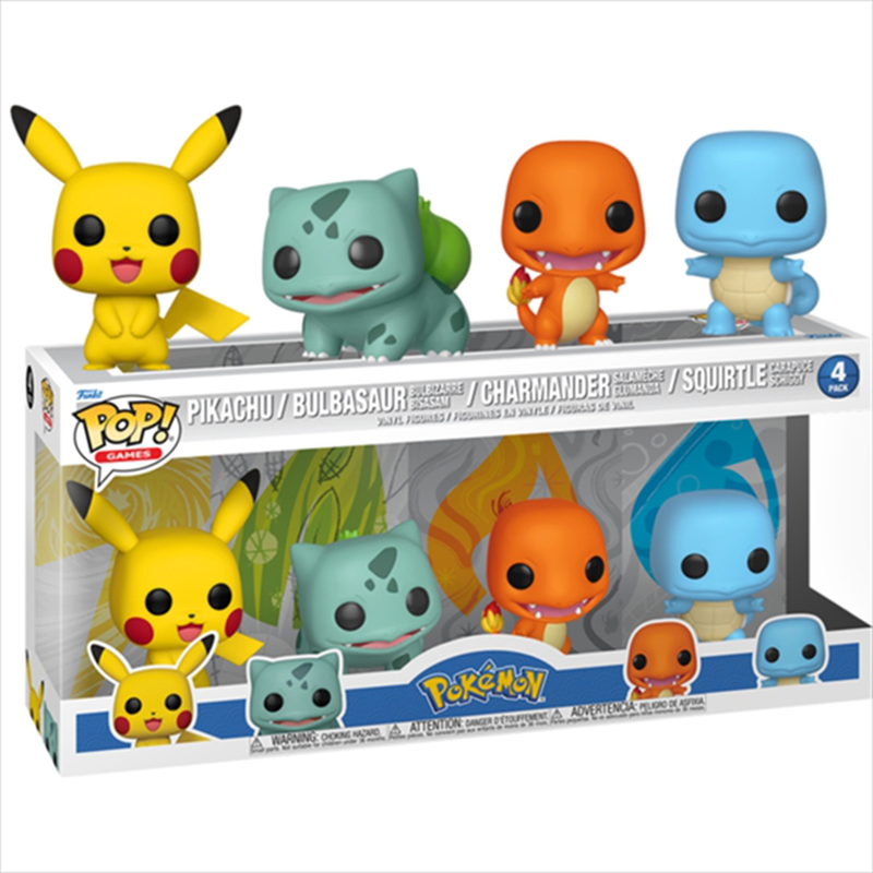 Funko pop! Games : pokemon starter - pikachu bulbasaur charmander squirtle - 4 pack, , medium-null