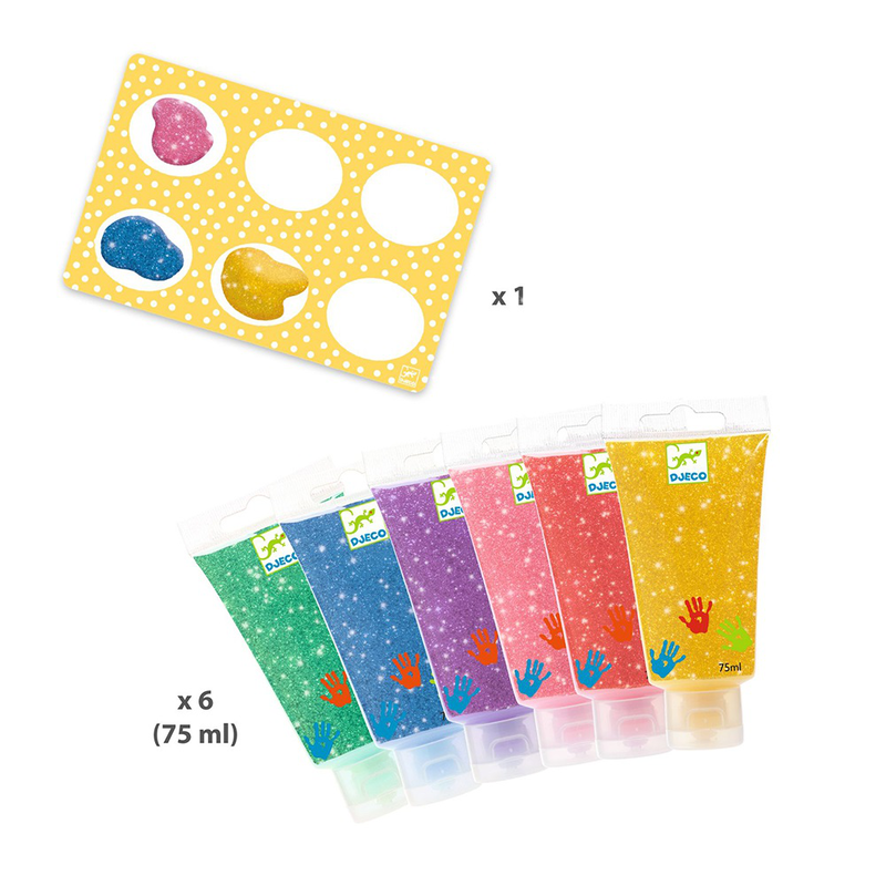 Djeco 6 tubes of finger paint - glitter, , medium-null
