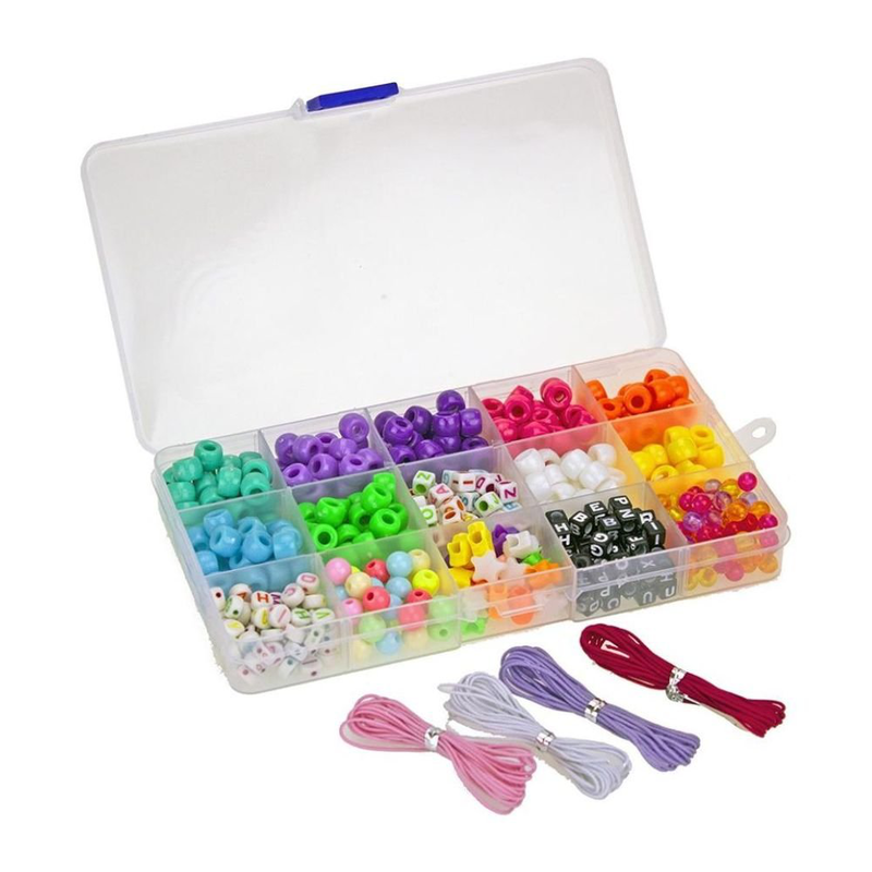 Product image: Σετ χειροτεχνίας κοσμημάτων με 1500+ χάντρες δημιούργησε πάνω από 30 βραχιόλια με πολύχρωμα ελαστικά νήματα & γράμματα, , medium-null
