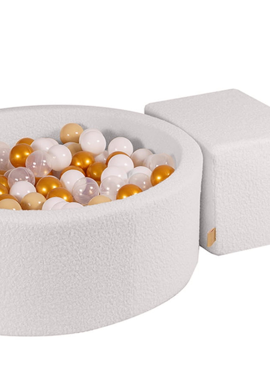 Meowbaby&reg; foam climbing blocks for toddlers boucle white 3 elements with ball pit 90x30cm + 200 balls, , medium-null