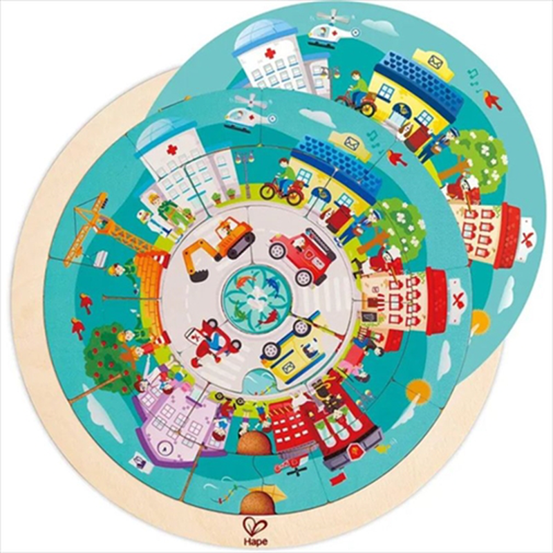 Hape happy puzzles wooden puzzle jobs roundabout puzzle e1624, , medium-null