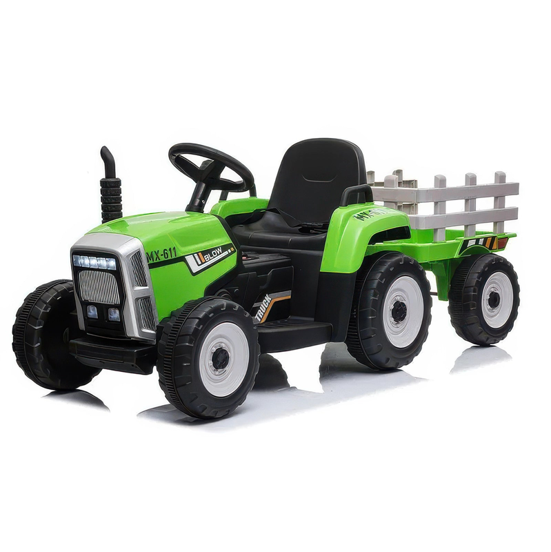 Big farm 12v electric ride-on tractor with trailer, , medium-null