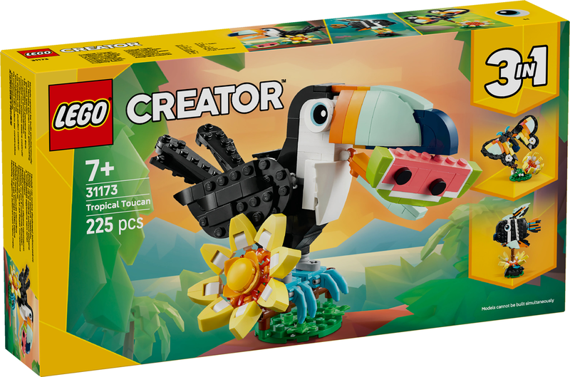 Lego creator wild animals tropical toucan 31173 for ages 7+ 225pcs, , medium-null