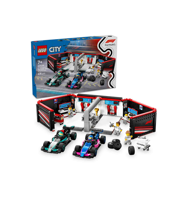 Lego city f1 garage & mercedes-amg & alpine cars 60444 for ages 7+ 678pcs, , medium-null