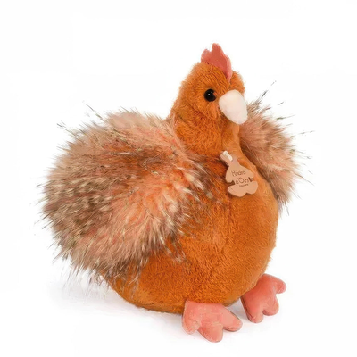 Doudou orange and red hen plush toy 20cm, , medium