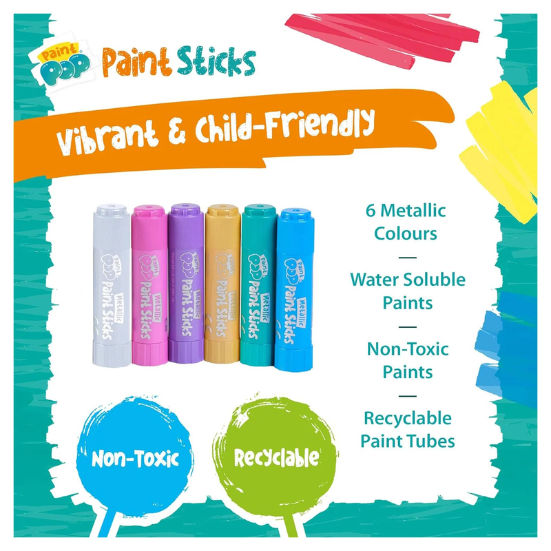 Paint pop paint sticks for kids - 6 pack metallic assorted colours, , medium-null