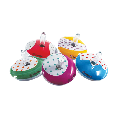 Svoora mini retro spinning tin top 'rainbow' (1 display with 18 pcs, 6 designs)