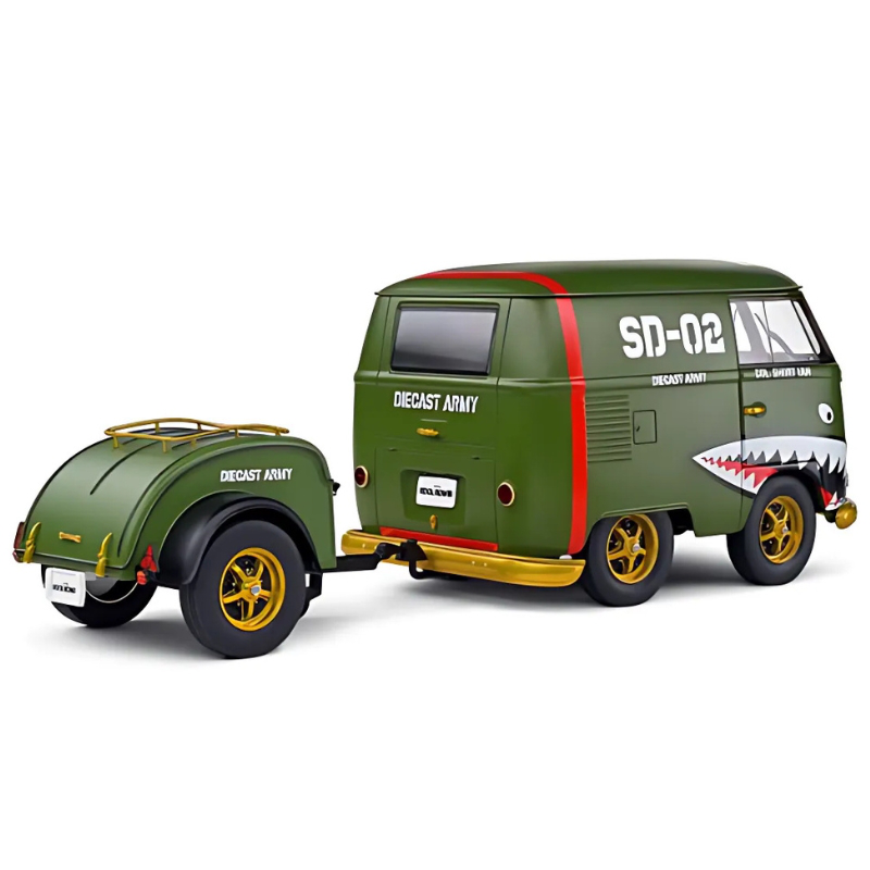 Solido 1/18 1950 volkswagen t1 kool kombi with trailer, green, , medium-null