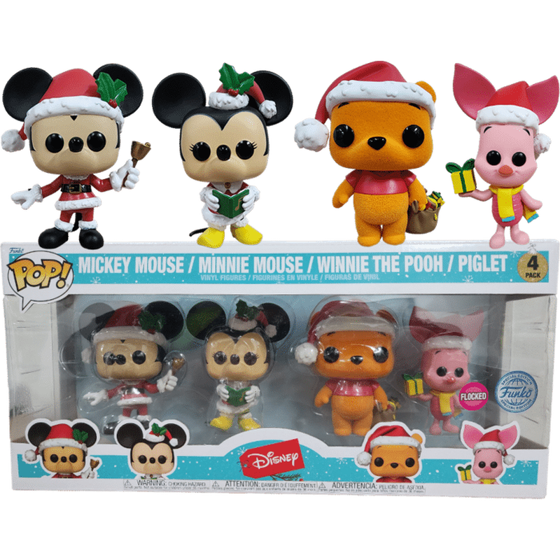 Funko pop! 4-pack disney - mickey mouse/minnie mouse/winnie the pooh/piglet (flocked exclusive), , medium-null