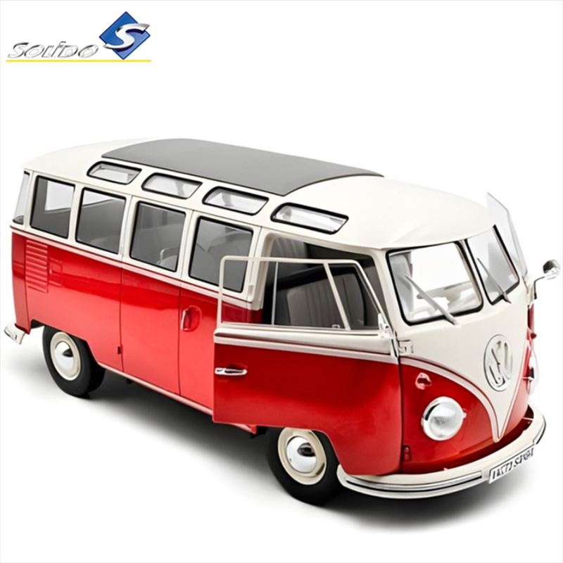 Solido 1/18 1962 volkswagen samba, red/white, , medium-null