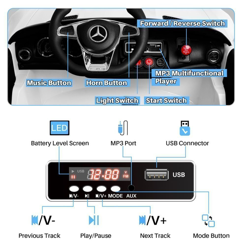 Ηλεκτροκίνητο παιδικό αυτοκινητάκι mercedes – amg gt κόκκινο/λευκό100x54x32cm-null