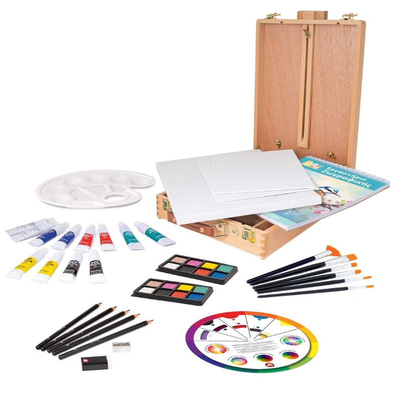 Happihobbi 5-in-1 painting workshop with wooden case-easel, , medium-null
