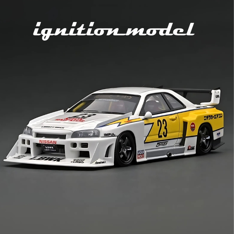 Ignition 1/43 lb-er34 super silhouette skyline with mr. Kato, white/yellow, , medium-null