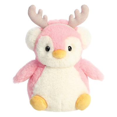 Aurora pompom penguin with reindeer antlers 18cm plush
