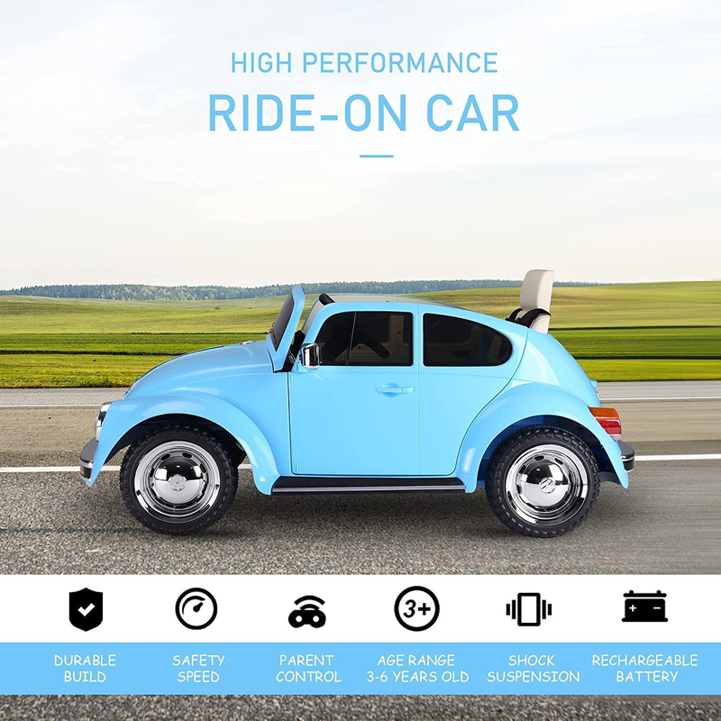 Vw beetle 12v battery ride-on car with remote control - blue, , medium-null